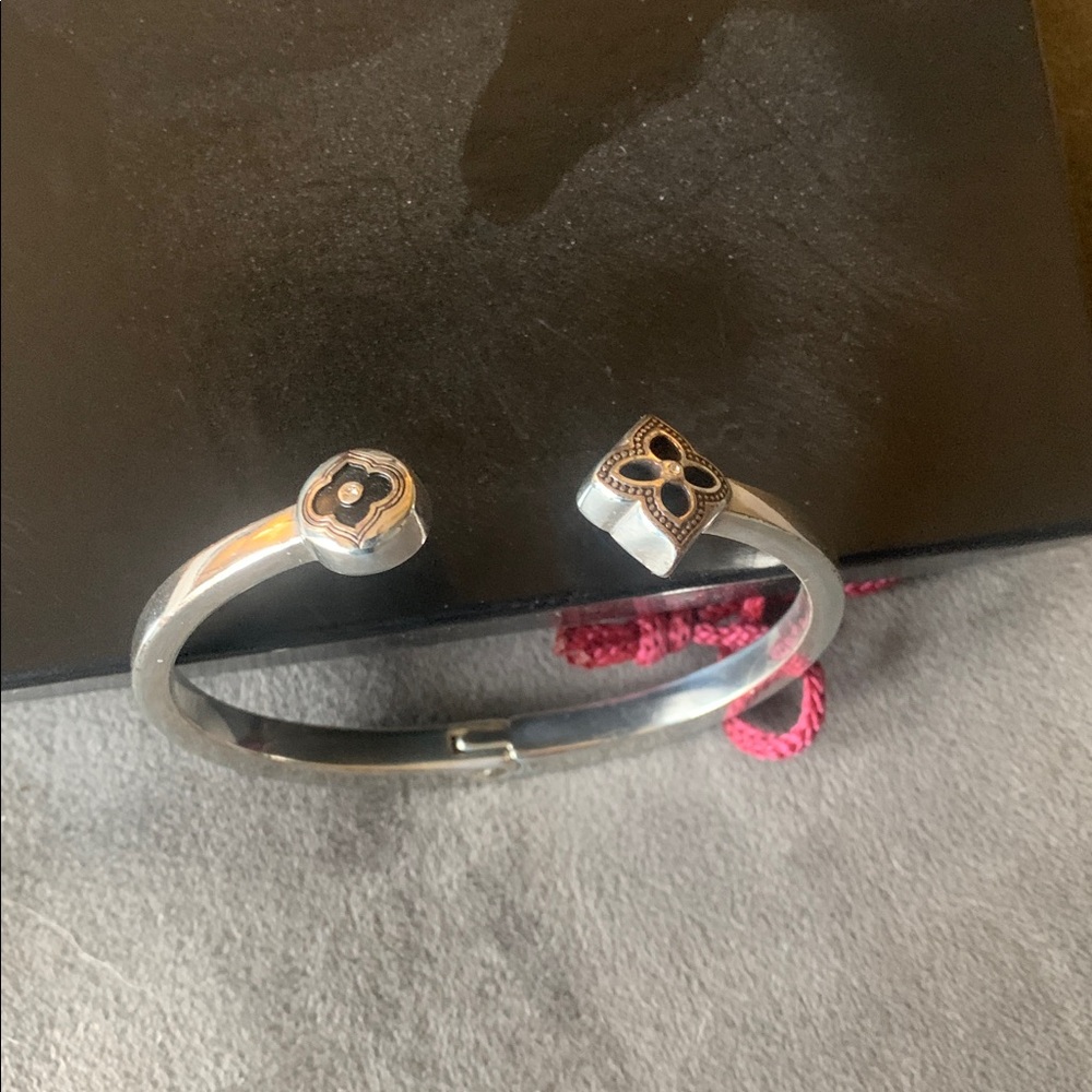 Brighton Two-Ended Floral Motif Silver Open Bangle - Silver